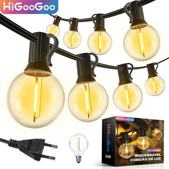 HiGooGoo Cordão de Luz LED Inquebrável 20/30M para Área Externa Festa Decoração 110V/220V