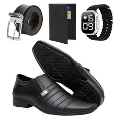 Sapato Social Masculino em Material Tecnológico com Metal Lateral Luxo Clássico Liso Fosco Lançamento