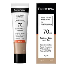 Protetor Solar Cor Natural Principia PS-05 Cor 3.0 FPS 70 30ml Niacinamida Uso Diário Cuidado Facial
