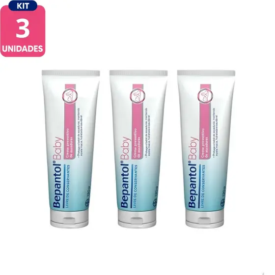 Kit Bepantol Baby 120g - 3 Unidades Conforto Proteção Hidratação da Pele Uso Diário