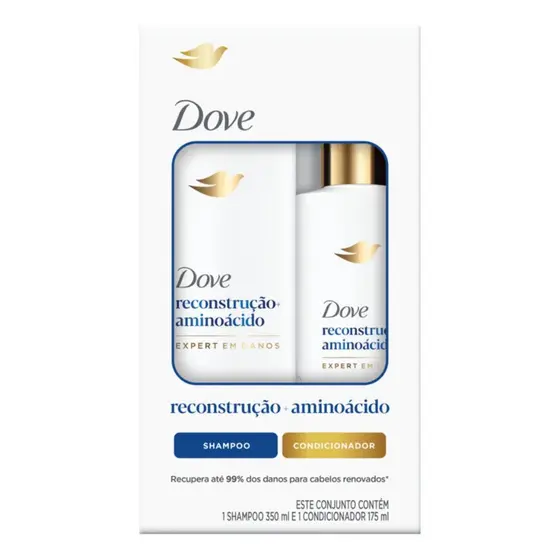 Kit Shampoo e Condicionador Dove Reconstrução+ Aminoácido - Recupera 99% dos Danos Nutrição Saudável