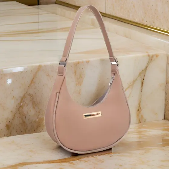 Bolsa Feminina Baguete Meia Lua Nude Alça de Ombro Promoção