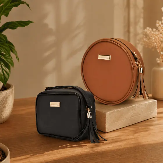 Conjunto Bolsas Redonda e Bolsa Quadrada Feminina Trend 2 peças Inclusas Alça Transversal