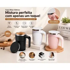 Caneca Mixer Automática Elétrica 380ml, Bateria Recarregável USB, Misturador de Café, Leite e Chocolate