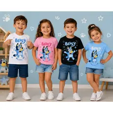 Camiseta Infantil Bluey Manga Curta – Blusa Infantil Estampada Unissex