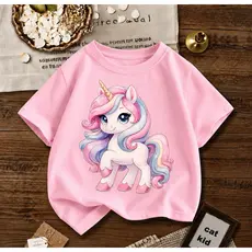 Blusa Infantil Unicórnio Colorido | Camiseta Fofa Feminina Estampada Arco-Íris Moda Kids