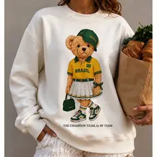 Moletom Careca Ursinho Brasil Feminino Blusa Over Estilo Tumblr
