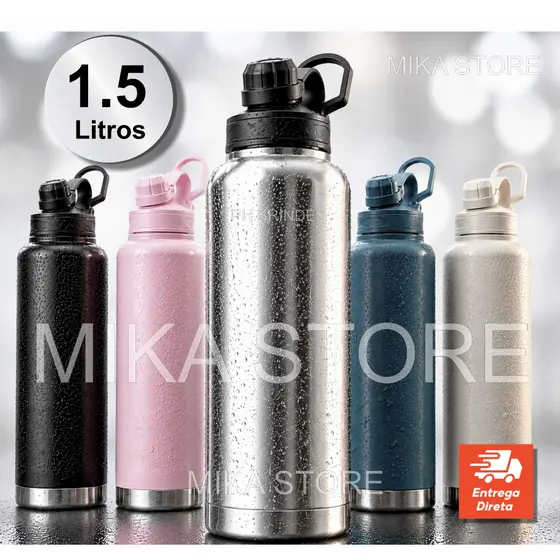 GARRAFA TÉRMICA GRANDE 1.5 LITROS E 1.2 LITROS , QUENTE, FRIO, INOX DUPLA PAREDE, CAFÉ ACADEMIA TRABALHO FITINESS