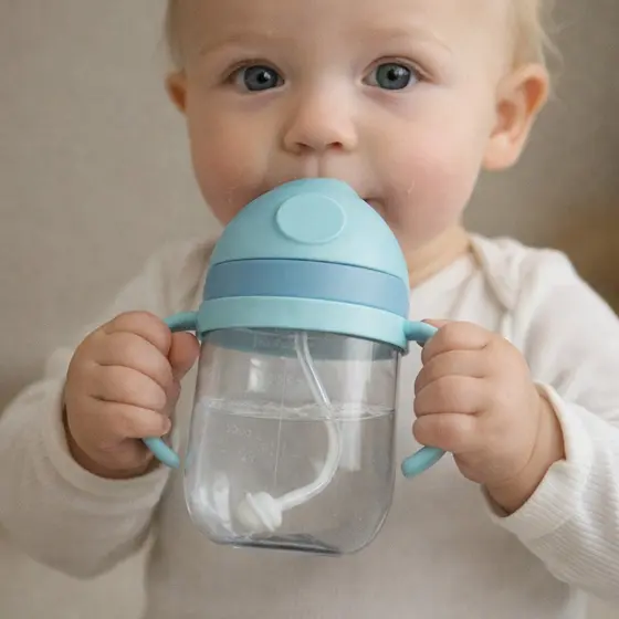 Copo de Transição  Infantil 350 ml Copo Pegador Duplo tampa de proteção canudo de silicone Copo para Bebe