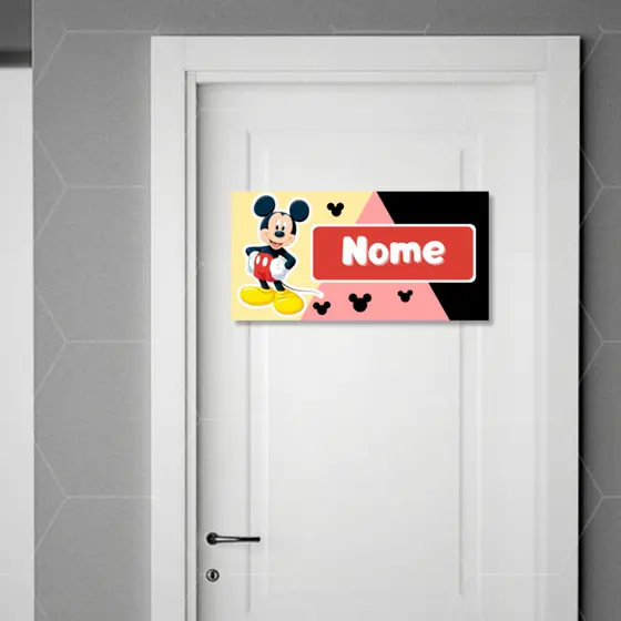 Quadro Decorativo Placa Para Porta Quarto Menino Mickey Mouse Nome Personalizado Disney Placa MDF
