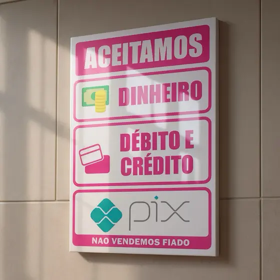 Quadro Decorativo Plaquinha - Aceitamos Dinheiro Débito e Crédito P/loja Comércios Placa MDF 4K