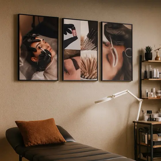 Quadro Decorativo Kit 3 Peças Design De Sobrancelha Brown Studio Estético Mdf 4K Full HD