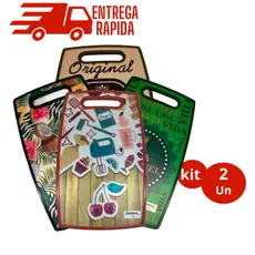 Kit 02 Tabua de Corte Resistente Carne Frutas Verduras Queijo Plástico Estampada Modelos Variados 36cm