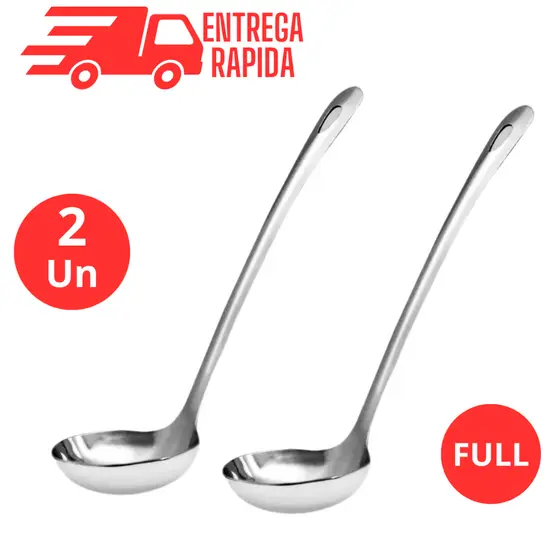 kit 2 Concha de Sopa Feijão Caldos Aço Inoxidável Maciço Resistente Utensilio de Cozinha Grande 30cm