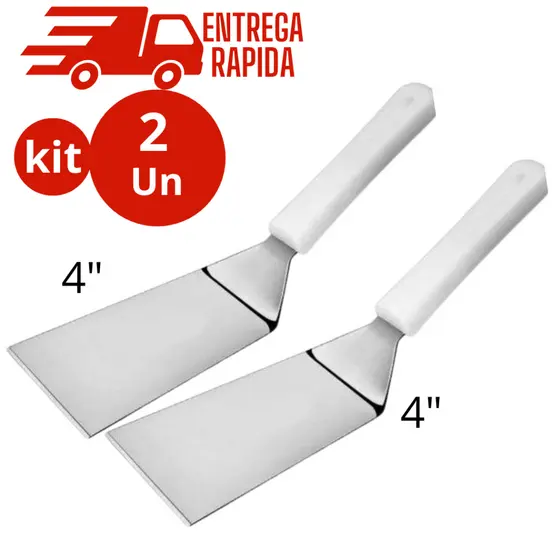 Kit 2 Espátula Chapeiro Profissional de Inox  Curva  4 polegadas - Cozinha Burger Churrasco