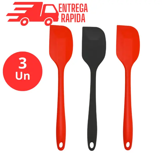 Kit 3 Espátula Silicone Pão Duro Raspadora 27,5cm Confeitaria Bolo Brigadeiro Utensílio Cozinha