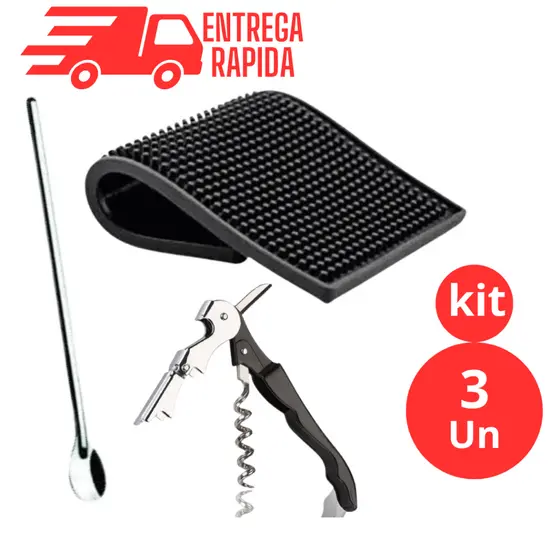 COLHER BAILARINA,TAPETE ESCORREDOR E SACA ROLHA KIT BAR 3 PEÇAS