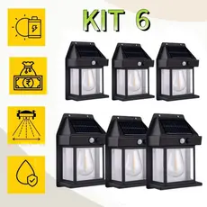Kit 6 Luminária Arandela Vintage Placa Solar Lâmpada Externa Moderna Decoração Com Sensor De Movimento-LT8609