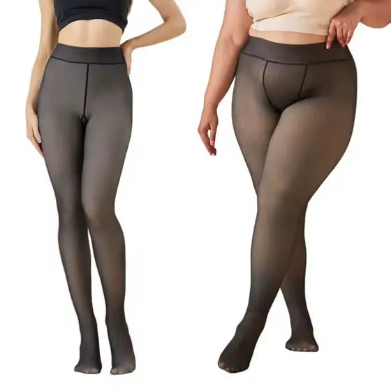 Meia Calça Com Forro de Pelúcia Preto Translucido/Transparente