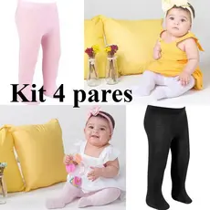 Kit 4 Pares De Meia Calça Infantil Bebê Para Inverno Quentinho Confortavel Preto e Branco
