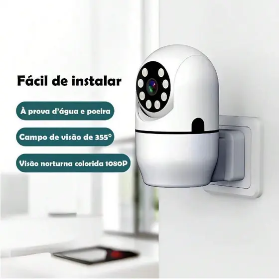 Câmera De Segurança Wifi Ip Tomada Parede 1080P Giratória App Yousee/icsee