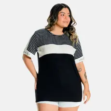 Blusa Plus Size Feminina com Listrado Casual 102544-A