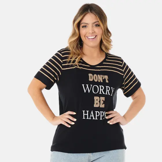 Blusa Plus Size Feminina com Estampa e Listrado Confortável 102532-C1