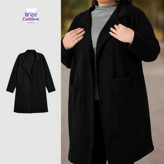 Casaco Alongado Sobretudo Feminino Plus Size De Moletom Casual 103830-C1