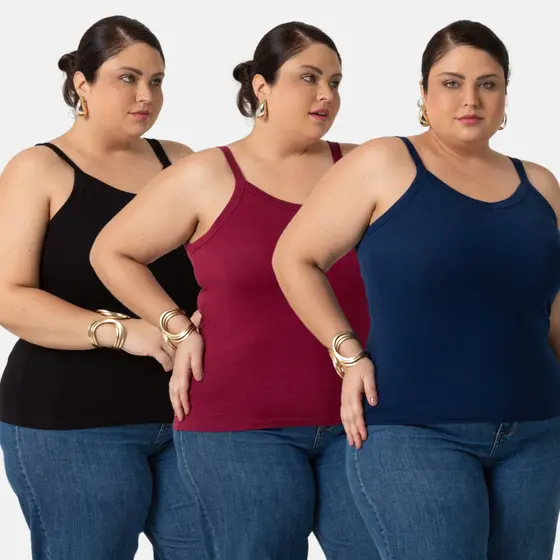 Kit 3 Regatas Plus Size Feminina do P-G4 de Viscolycra 1123-KIT3