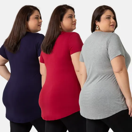 Kit 3 Blusas Tampa Bumbum Mullet Alongada Plus Size Academia 1126-KIT3-C1