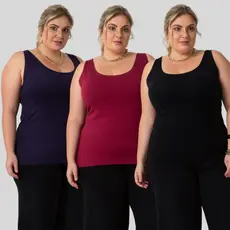 Kit 3 Regatas Plus Size Alça Larga Do G Ao G4 De Viscolycra Moda Verão 1162-KIT3