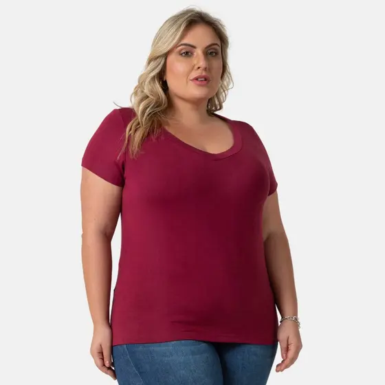 Blusa Plus Size Decote V Feminina Várias Cores Casual 103836-F3