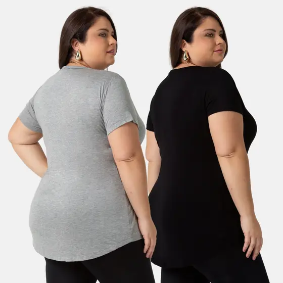 Kit 2 Blusas Tampa Bumbum Mullet Manga Curta Feminina Plus Size 1126-KIT2