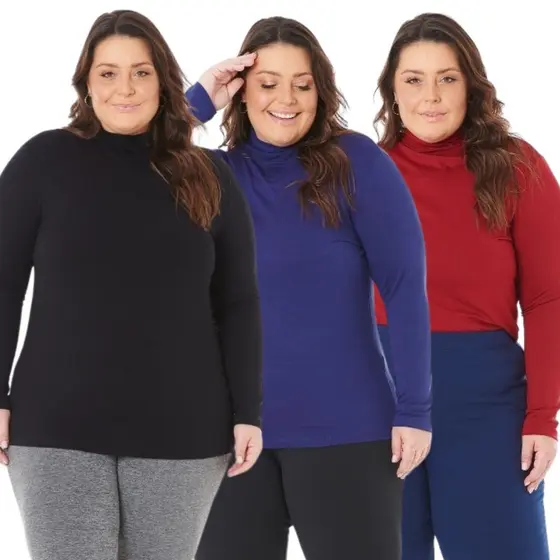 Kit 3 Blusas Cacharrel Gola Alta Feminina Plus Size 1130-KIT3