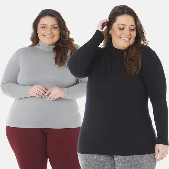 Kit de 2 Blusa Gola Alta Cacharrel Feminina Plus Size 1130-K2-C2