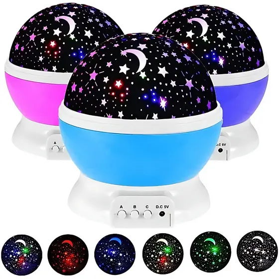 Abajur Luminária  Rotativa Projetor Globo Estrela Criança Festa Star Galaxia
