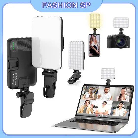 60 Led Selfie Light Clip On Recarregável 2200Mah, 3 Modos De Luz Para Câmera De Telefone E Webcam