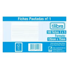 Ficha Pautada Nº 1 - 3x5 com 100 Folhas – 126 x 75 mm Tilibra