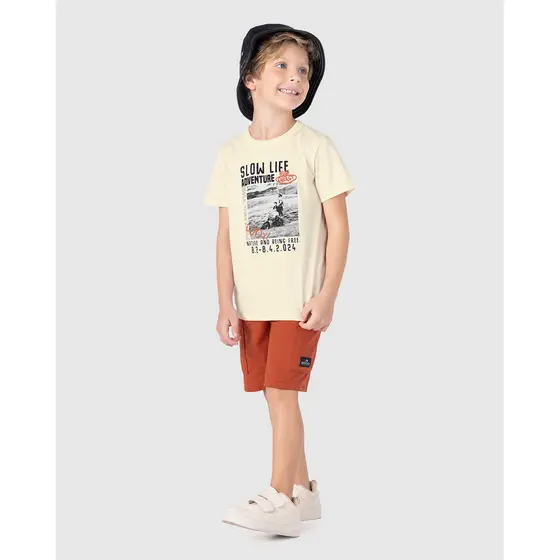 Conjunto Infantil Menino Bermuda Em Moletinho Texturizado Malwee Kids