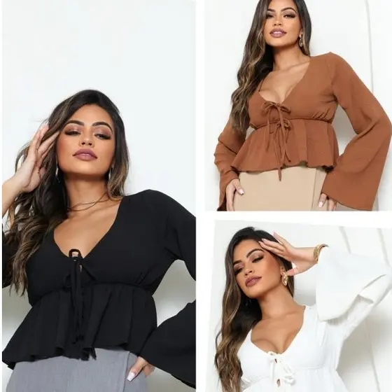 blusa feminina juara cropped amararna frente com elástico na sintura flare