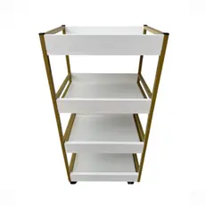 Carrinho Auxiliar 4 Bandejas Metalon 15mm MDF Branco Rodízio Organizador Manicure Salão Estética