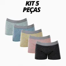Kit 5 Cuecas Boxer Listras Algodão Conforto Masculino Adulto