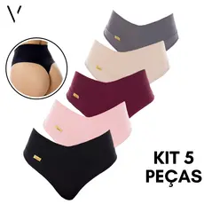 Kit 5 Calcinhas Cinta Modeladora Fio Duplo Cintura Cós Alto