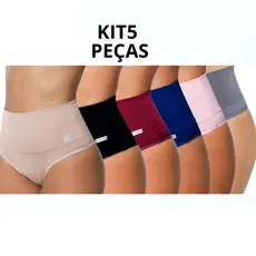 Kit 5 Calcinhas Cinta Modeladora Pós Parto Cós Médio Redutora De Medidas Seca Barriga Compreensão
