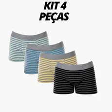 Kit 4 Cuecas Boxer Listras Algodão Conforto Masculino Adulto
