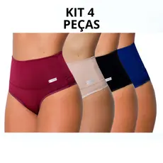 Kit 4 Calcinhas Cinta Modeladora Pós Parto Cós Alto Redutora De Medidas Seca Barriga Compreensão