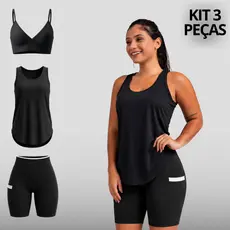Kit Conjunto 3 Peças Fitness Poliamida Com BOLSO Trijunto Cintura Alta Academia Zero Transparência