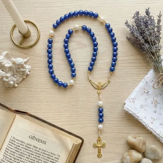 Terço Divino Espírito Santo Pérola Vermelho Crisma Devoção Luxo
