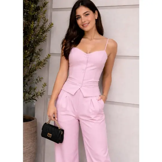 Conjunto Elegância Moderna com Calça Pantalona e Corset Estruturado Liquidação2026**