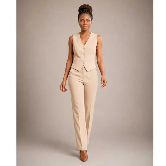 Conjunto Feminino de Alfaiataria Elegante com Colete e Calça Reta Liquidação2026**